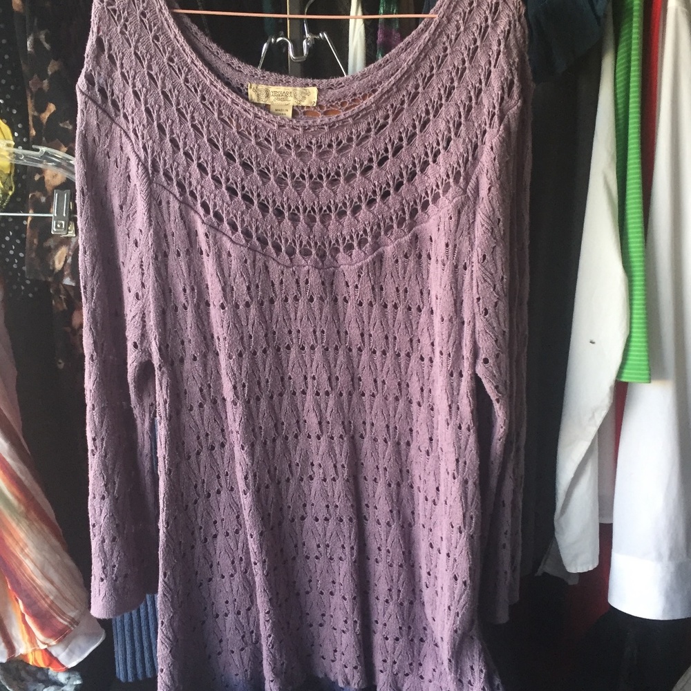 Lilac Eyelit Sweater Boho Style Vintage America Medium